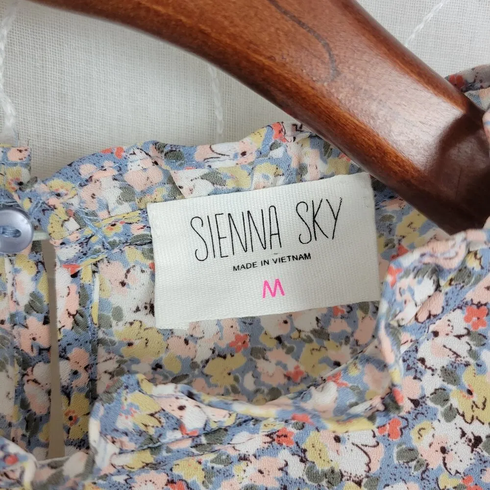 Sienna Sky Prairie Top Womens Medium Pink Blue Floral Lace Trim Cottagecore - Image 7
