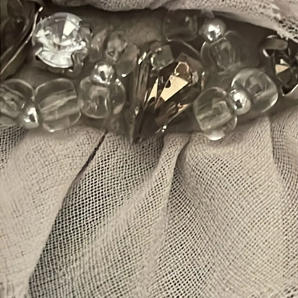 Vintage Gray Tulle Beaded and Rhinestone Brooch - Image 3