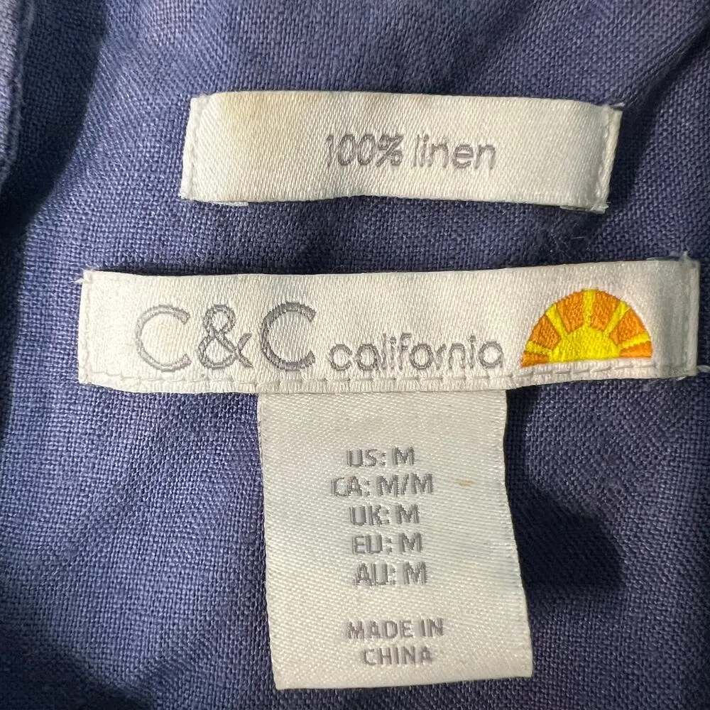 C&C California Womens Dress Medium Linen Embroidered Boho Cottagecore Western - Image 2