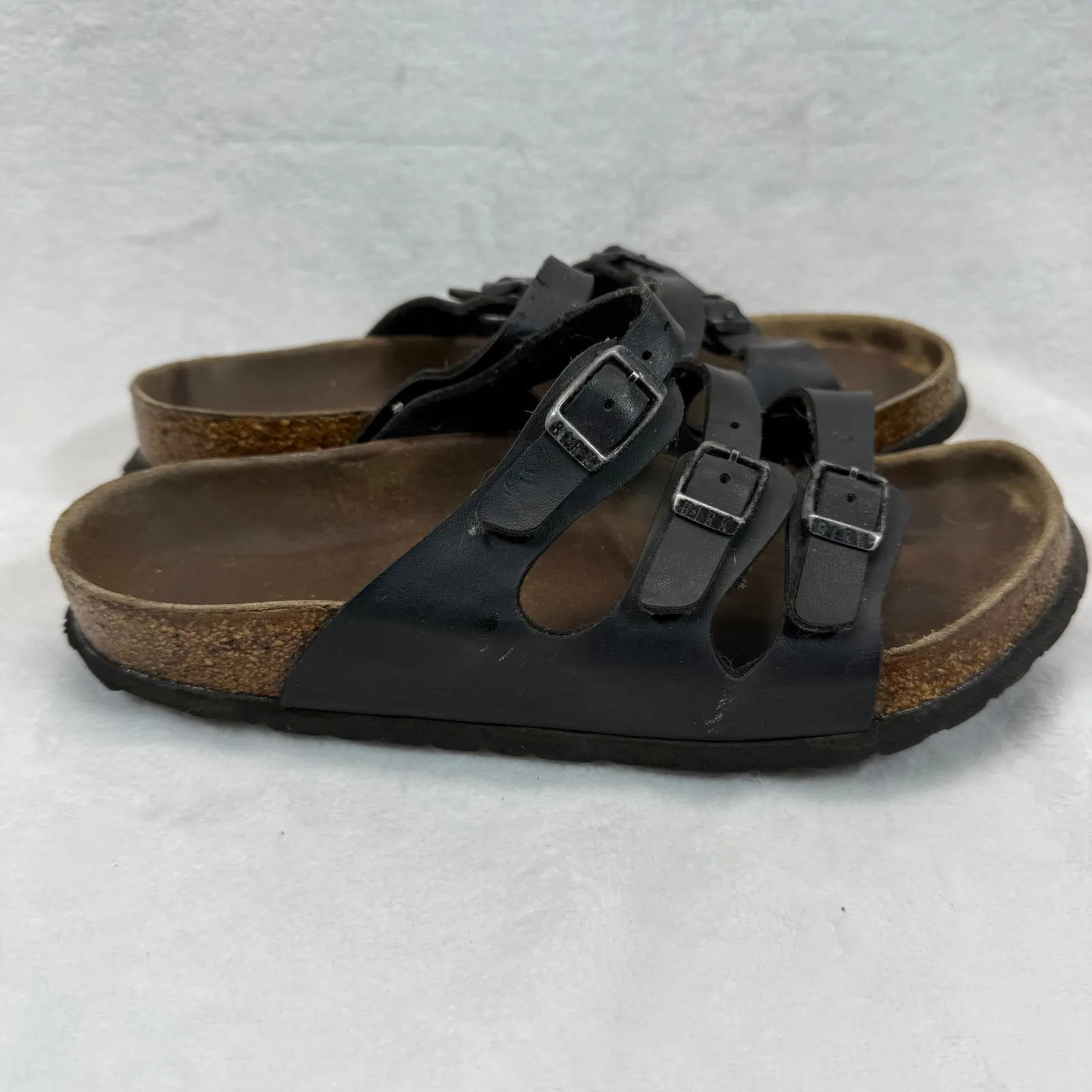 Birkenstock Florida Sandals Triple Strap Buckle Slides Casual Size‎ 38 US 7 Black Size 8 - Image 2