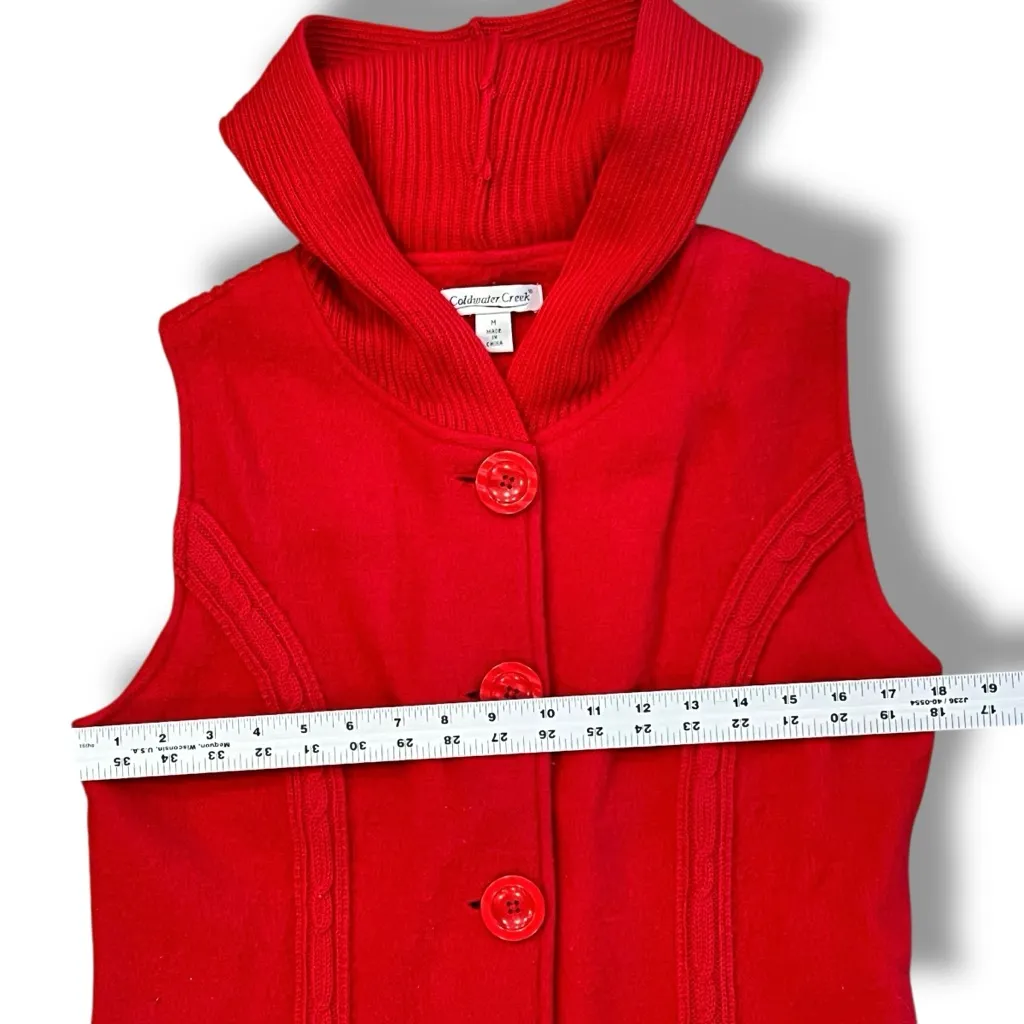 Coldwater Creek Women's Red Boiled Wool Blend Vest Sz Med w/knit back & hood A-7 - Image 5