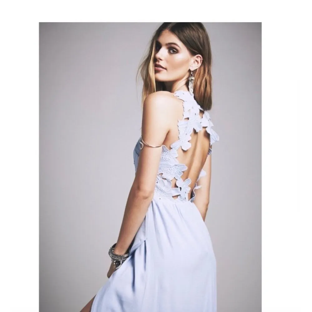 SAYLOR x Free People Melody Madi Maxi Dress Size XS Sky Blue Crochet Hi Low - Image 13