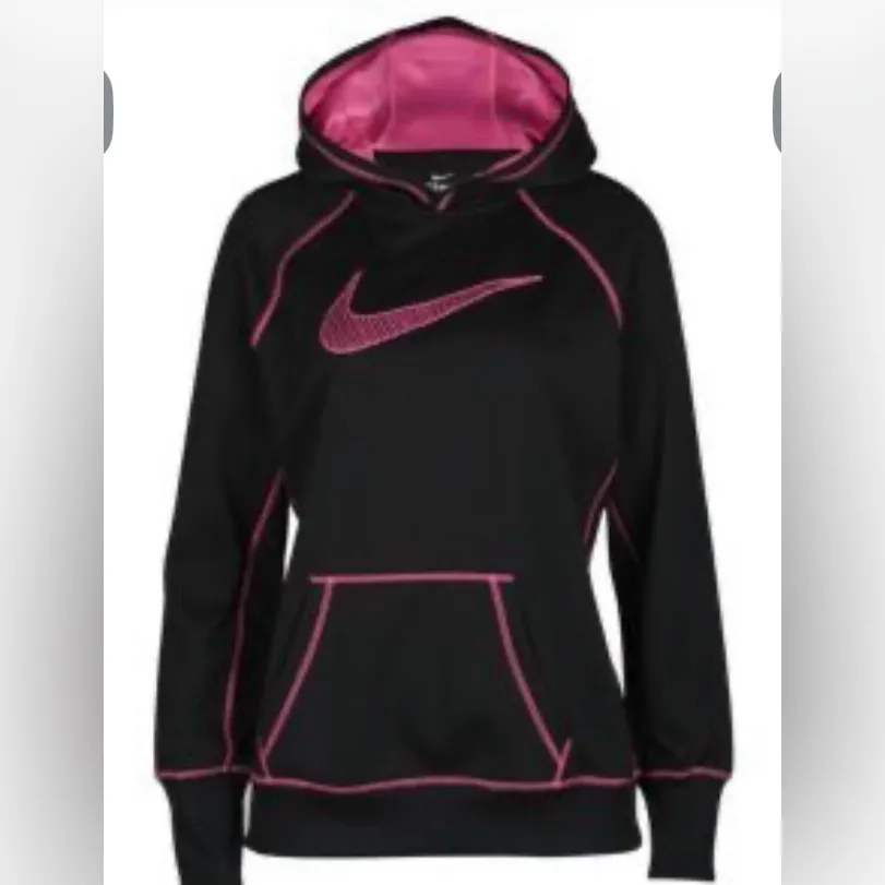 Nike Therma Fit Women’s Sz XL Black/Hot Pink Swoosh Out Pullover Hoodie - Image 2