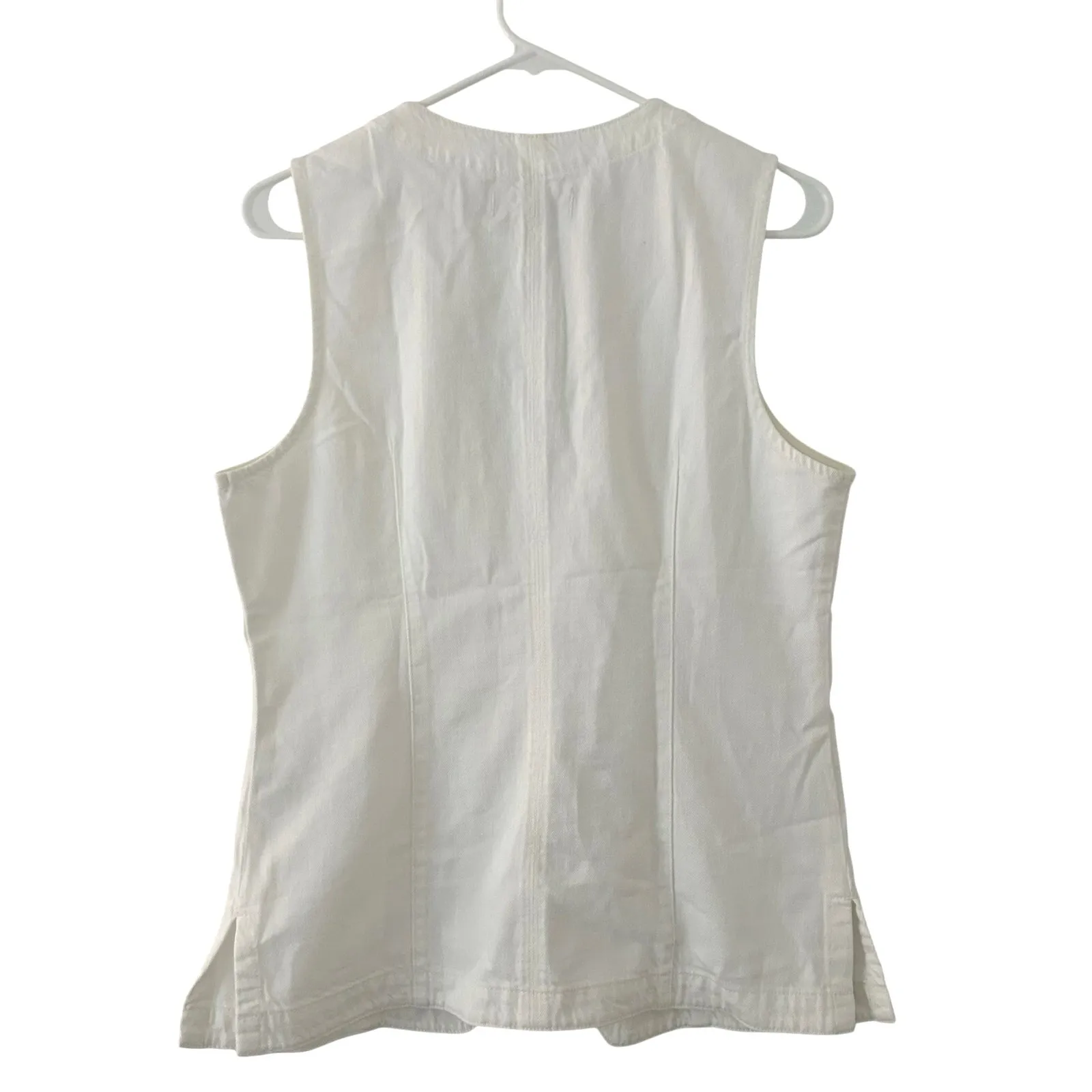 Madewell Women's Denim High Crewneck Button Front Jean Vest White 8 New - Image 7