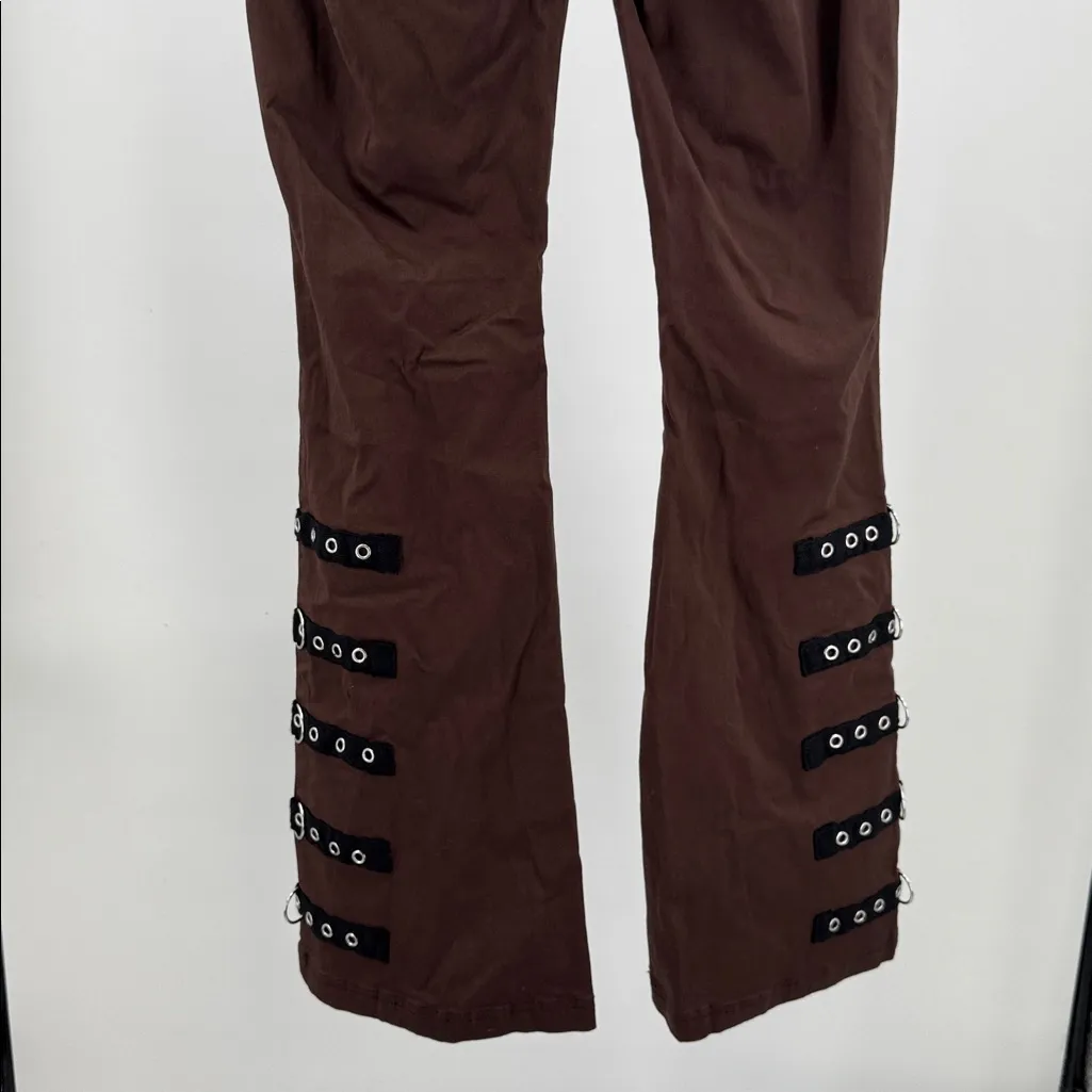 Hot Topic Brown Contrast Grommet Strap Flare Pants 3 goth emo punk concert - Image 10