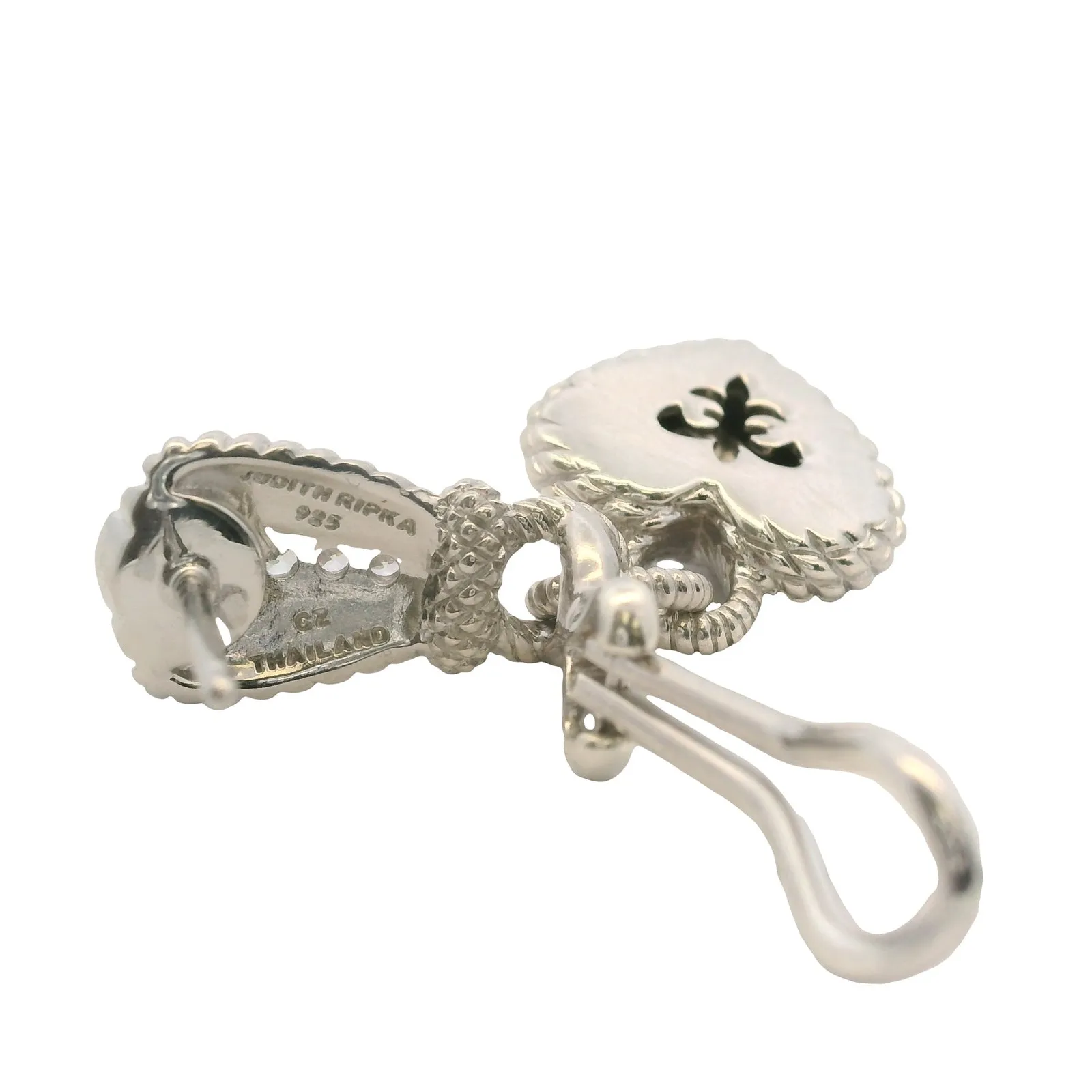 Judith Ripka CZ Heart Cluster Drop Dangle Omega-Back Sterling Silver Earrings - Image 4