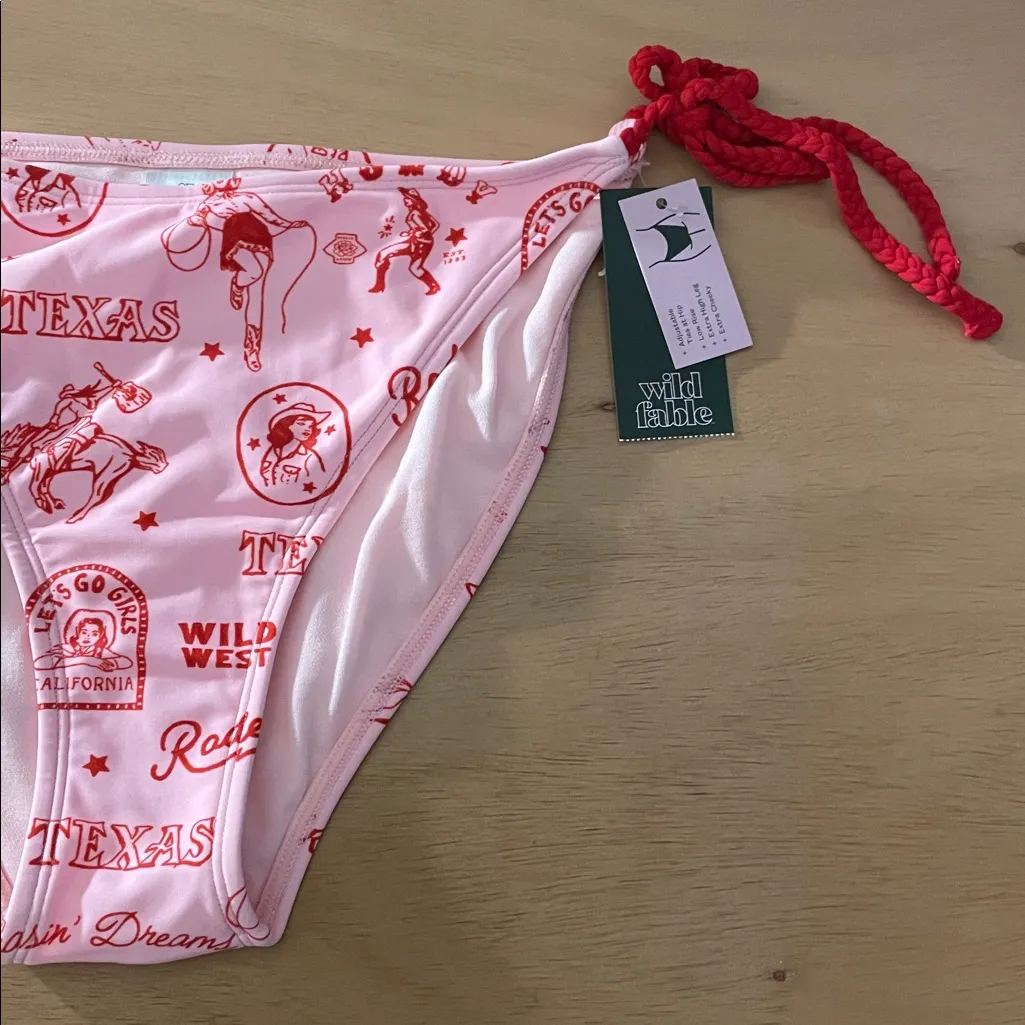 B3 New Wild Fable Swimsuit Bikini Bottoms Texas Cowgirl Print Low Rise Sz Large - Image 2
