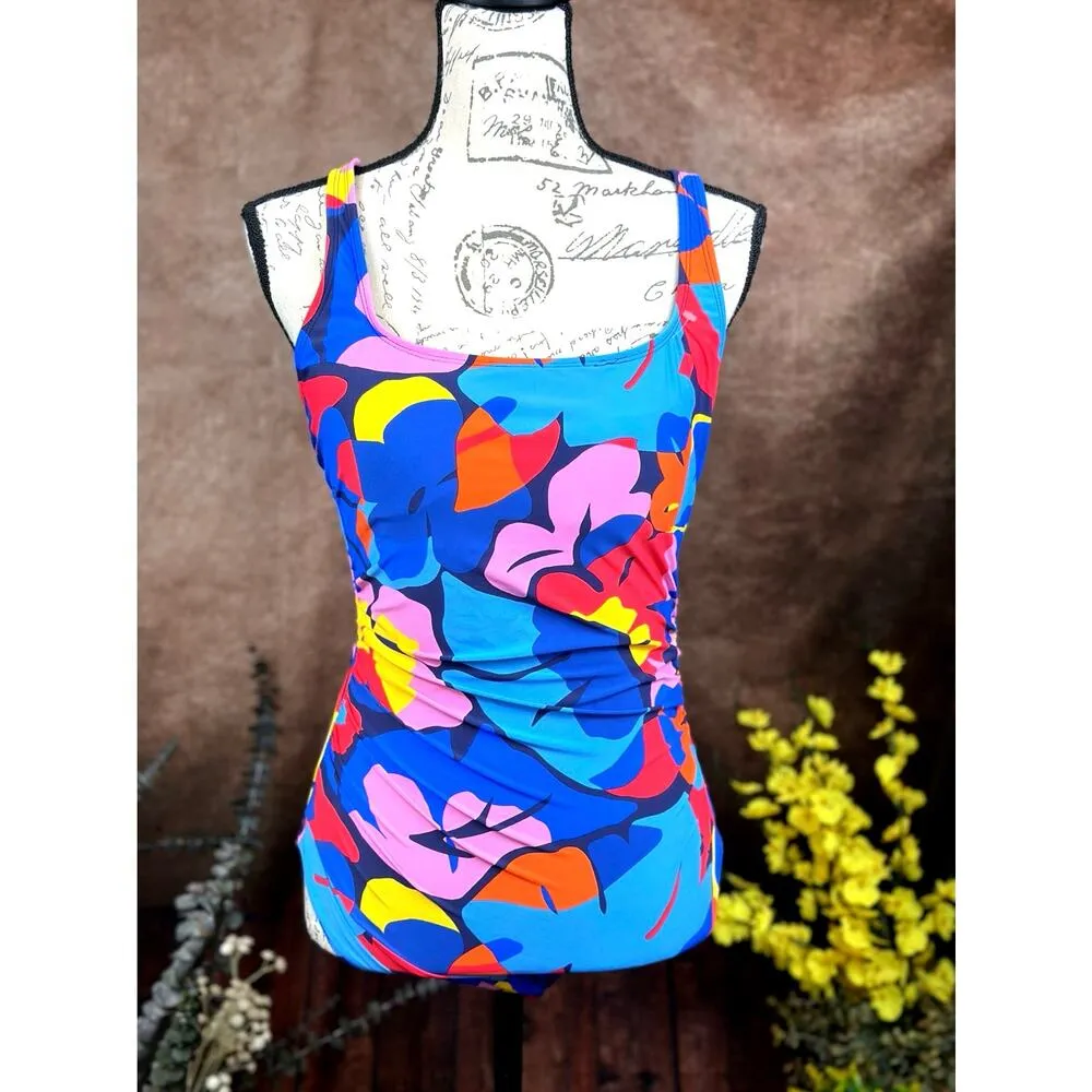 Nautica Bright Colorful Cross Back One Piece Swimsuit In to the Jungle size L - Image 4