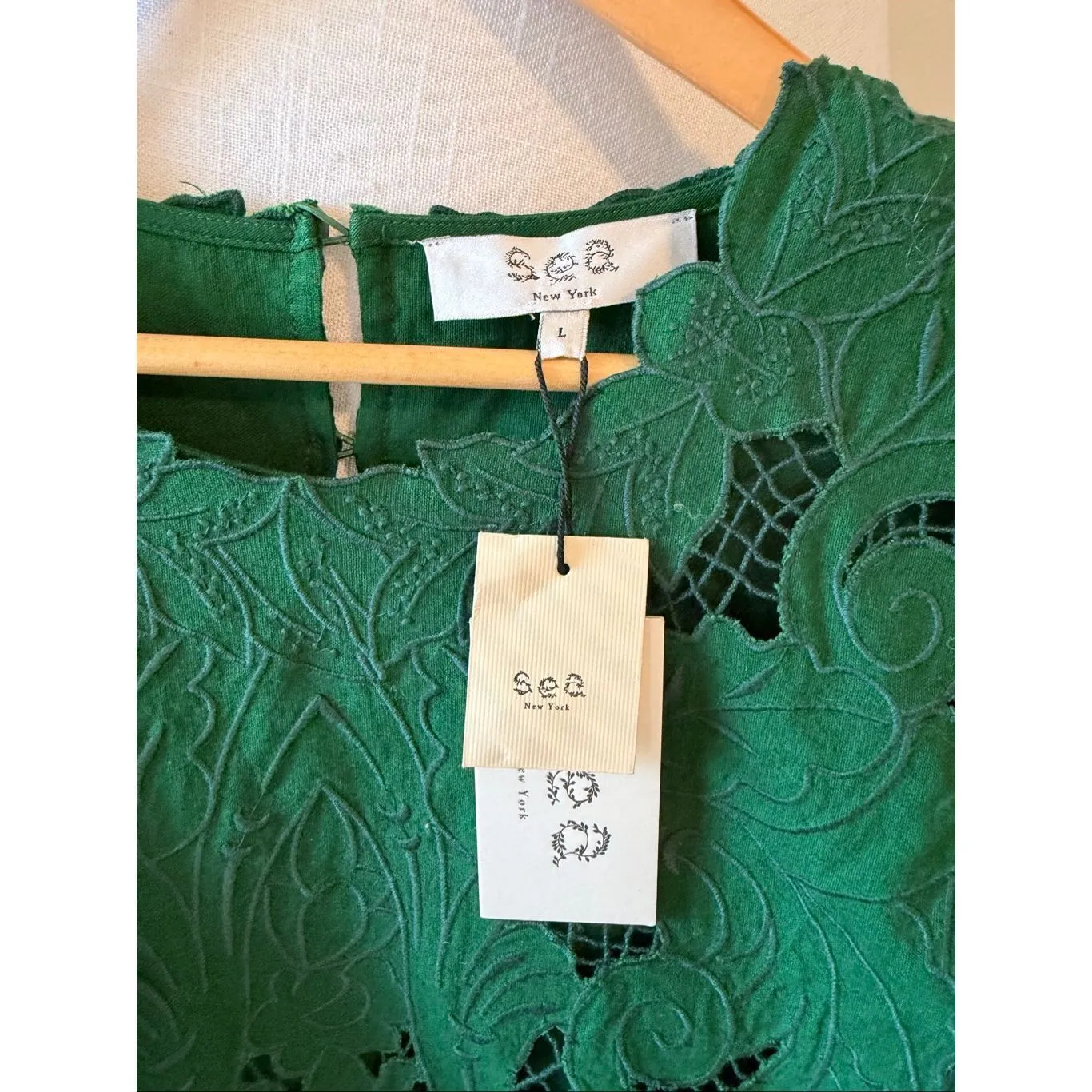 NWT Sea New York Green Ceci Embroidery Long Sleeve Top Size Large - Image 3