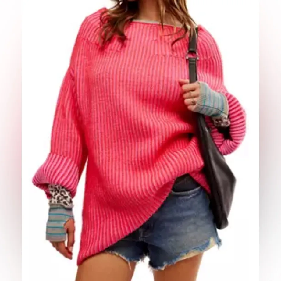 Free People‎ Charlotte Boat Neck Tunic Sweater Pink Rose Size M NWT - Image 8