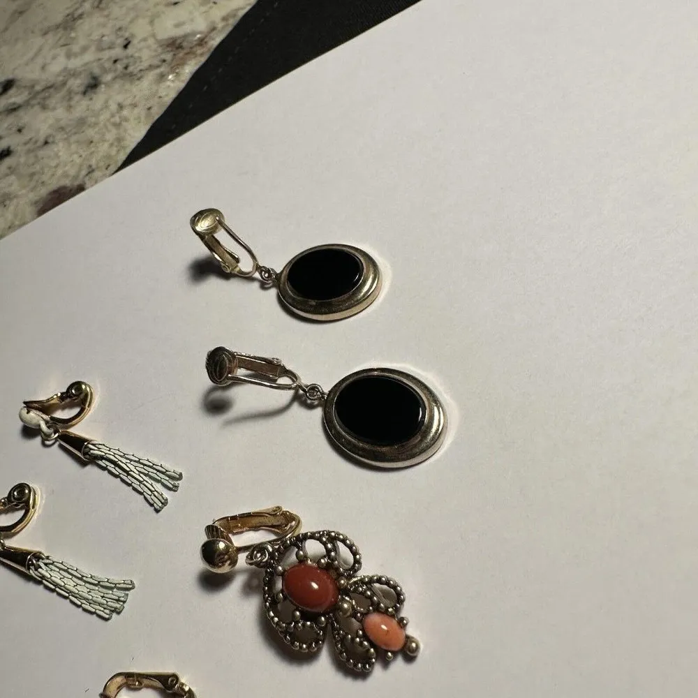 Lot Of 3 Signed Dangle Clip On Earrings Monet, Sarah Coventry, Avon - Image 8