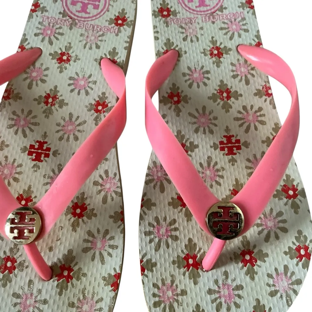 Tory Burch flip flop sandals floral size 9 - Image 3