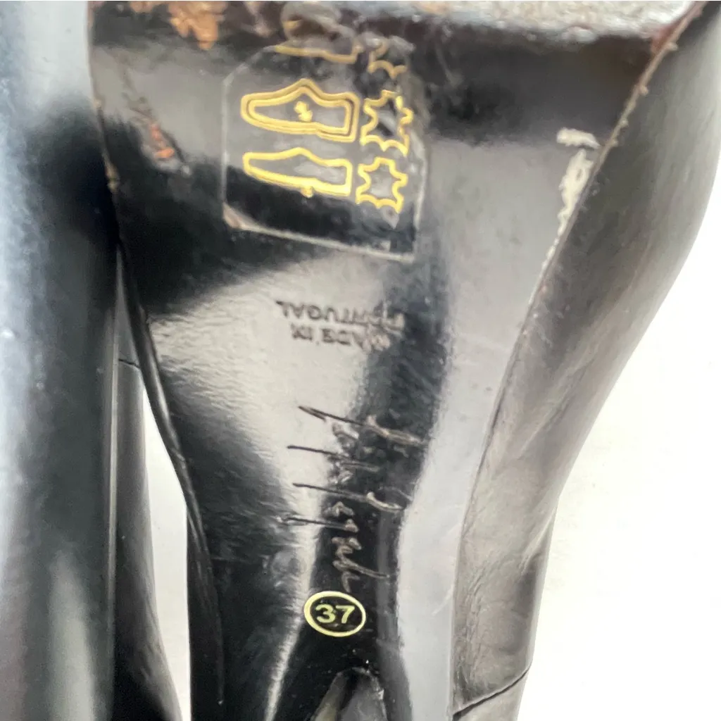 Black heels with cut out of heel all leather made in Portugal Size 6 - Image 9