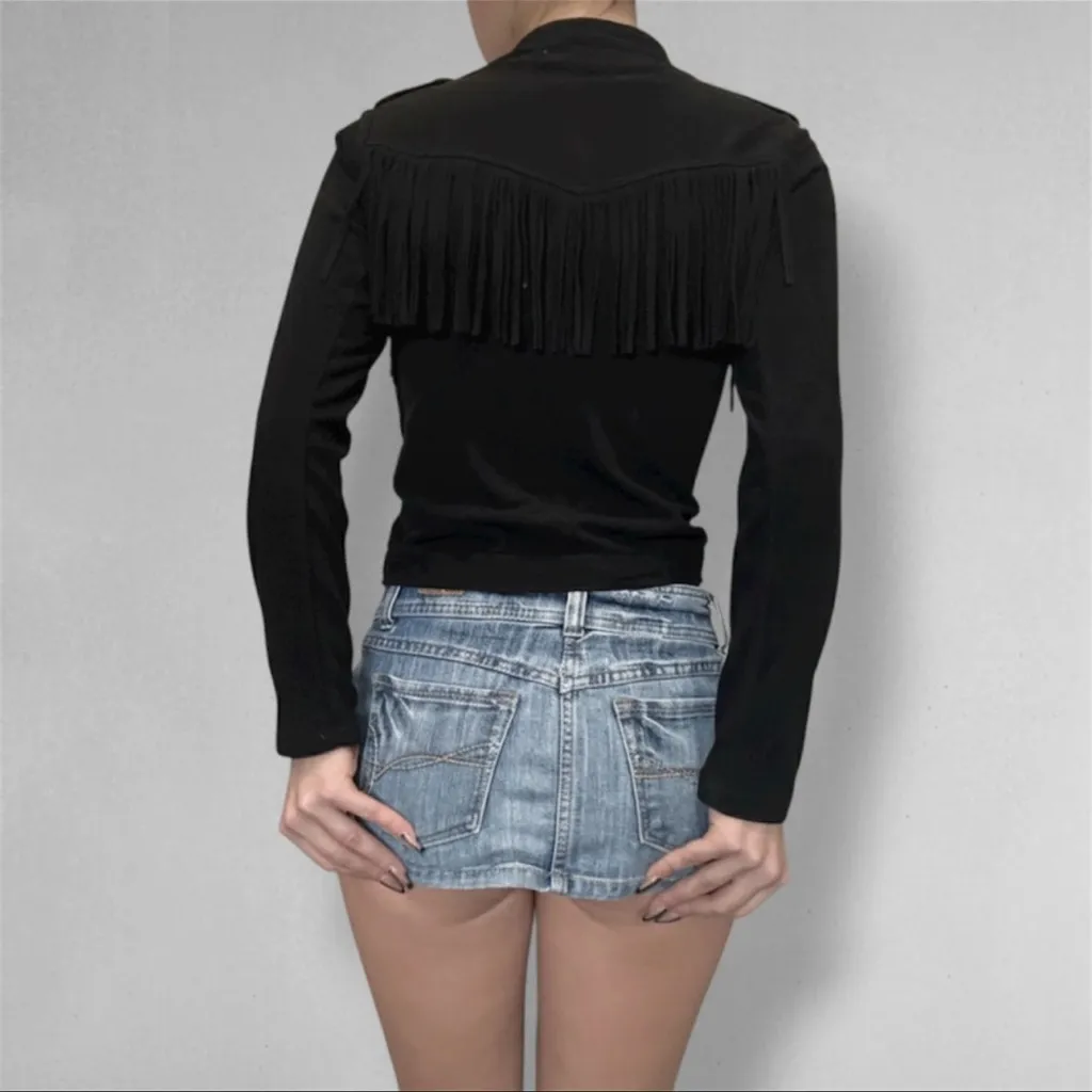 Vintage American Rag Suede Fringe Zipup Jacket - Image 4
