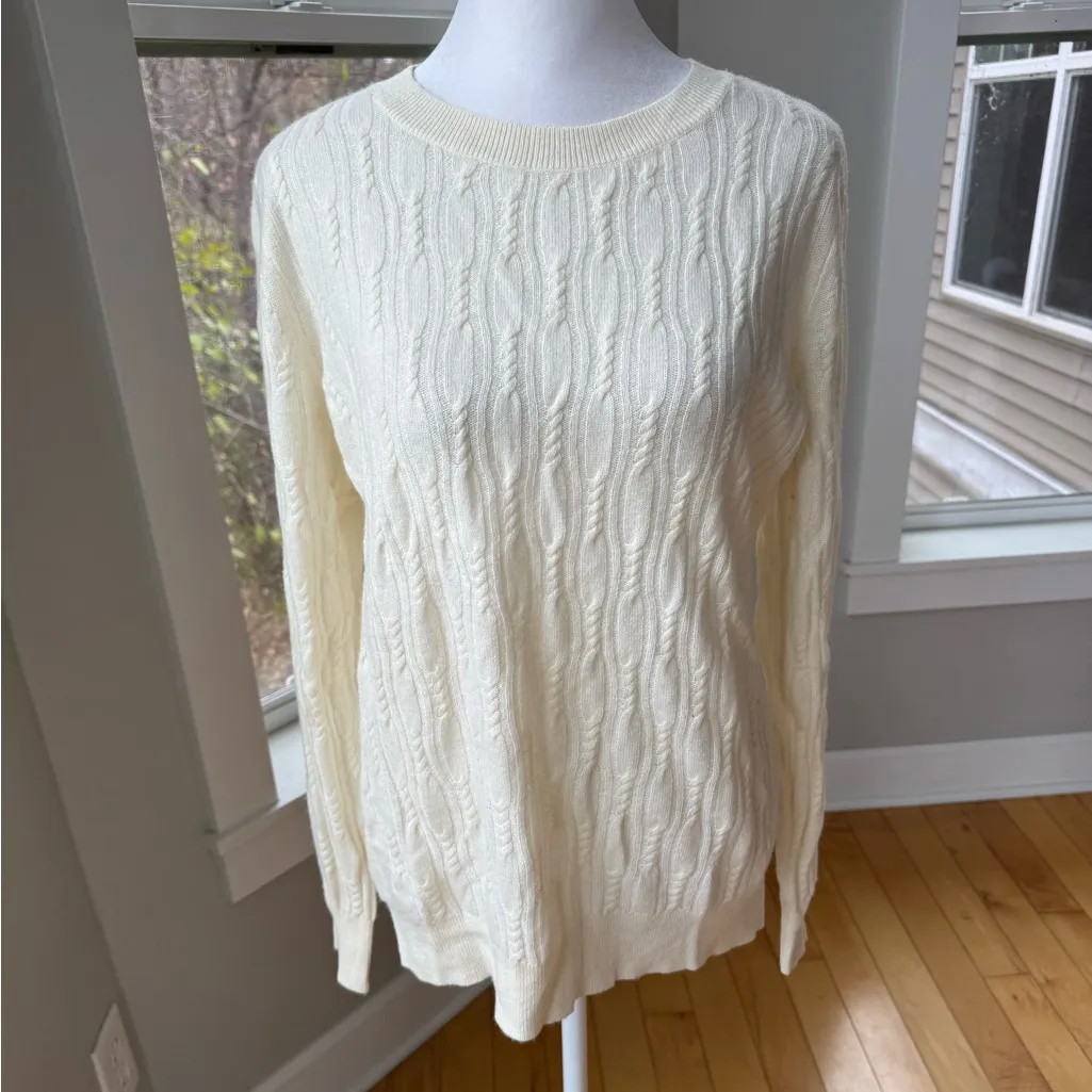 Banana Republic Filpucci Yarn Ivory Cream Cable knit Crewneck Sweater Sz M - Image 9