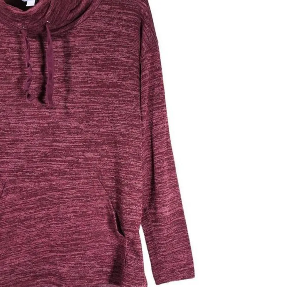 Sunday Cowl Neck Long Sleeve Sweatshirt in Maroon Red - Image 4