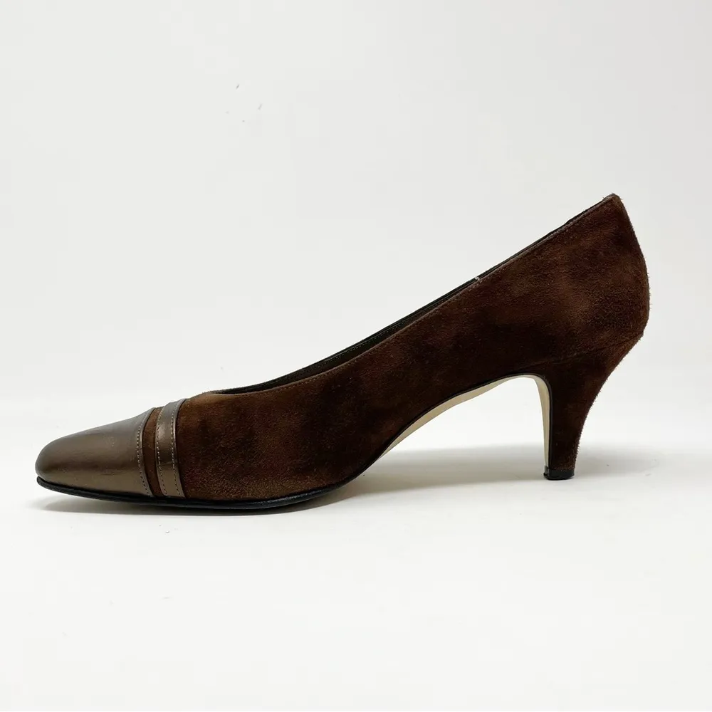 Bally of Switzerland Vintage Brown suede metallic leather mid heel pumps shoes 7 - Image 72