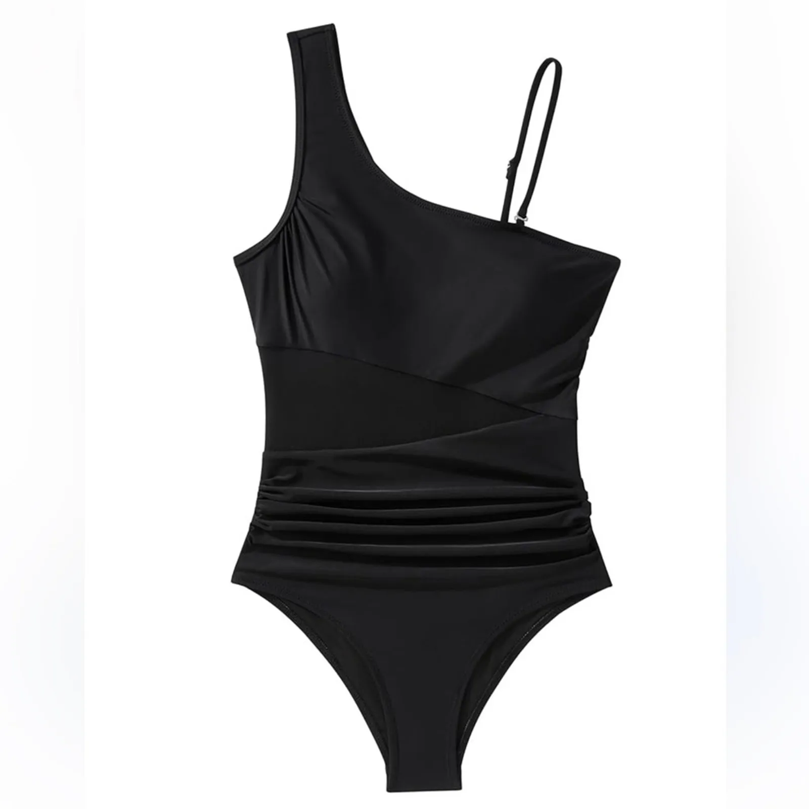 SUUKSESS Women Mesh One Shoulder One Piece Swimsuit Tummy Control NEW Size SMALL Black - Image 5