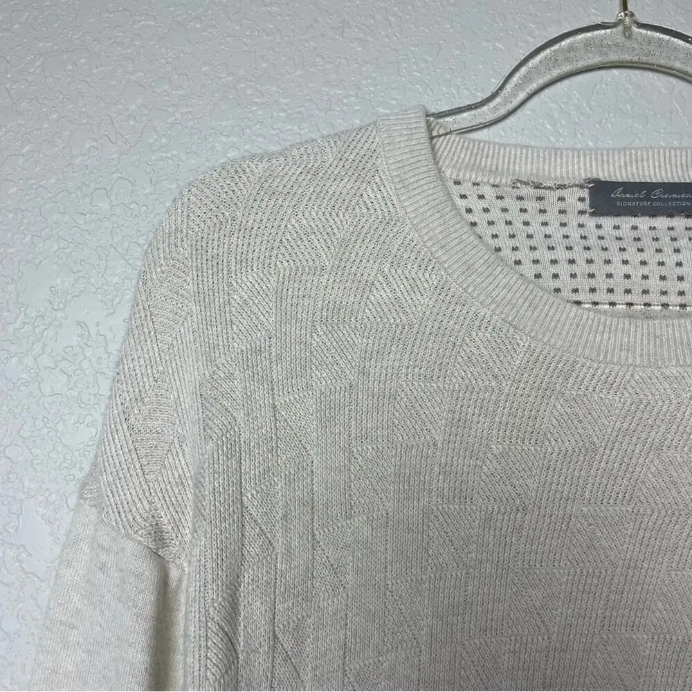 DANIEL CREMIEUX Oatmeal Patterned Knit Crewneck Sweater Size XL - Image 4