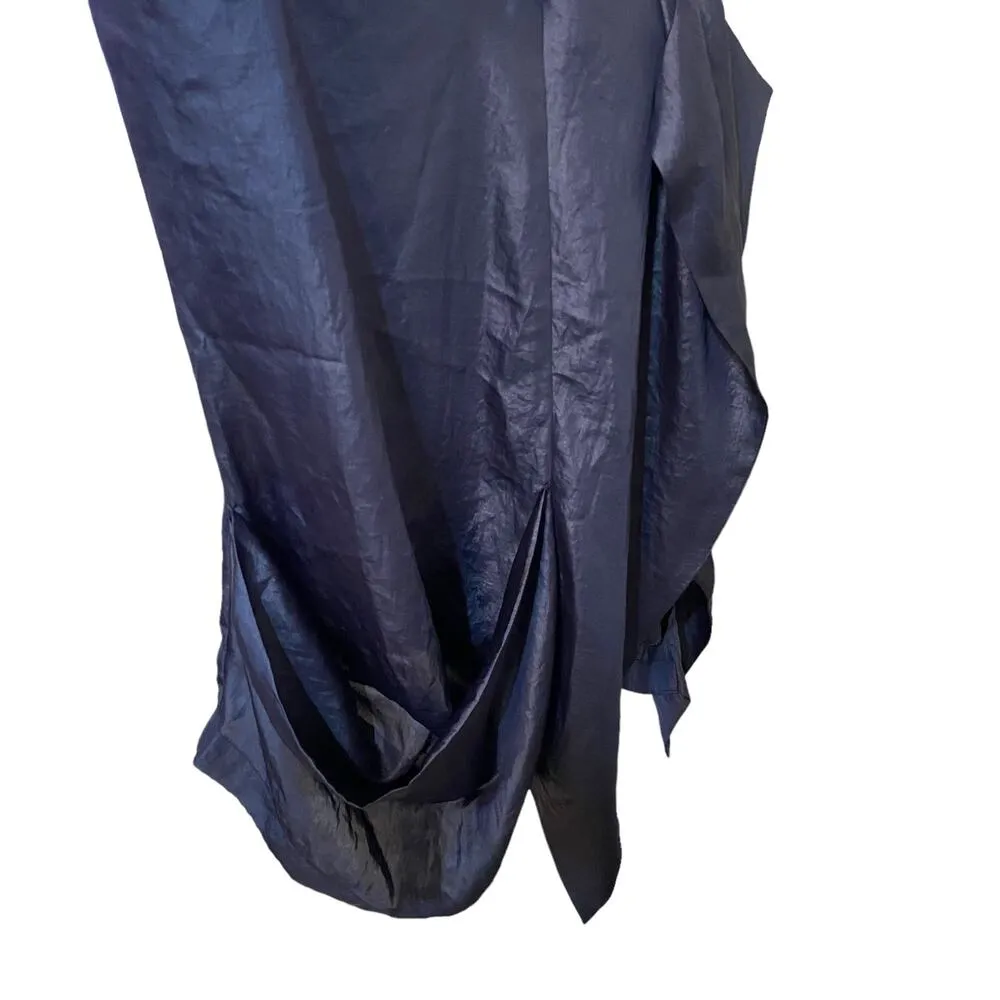 Vivienne Vivienne Tam Midnight Navy Blue Mix Media Satin Draped Waterfall Jacket - Image 3