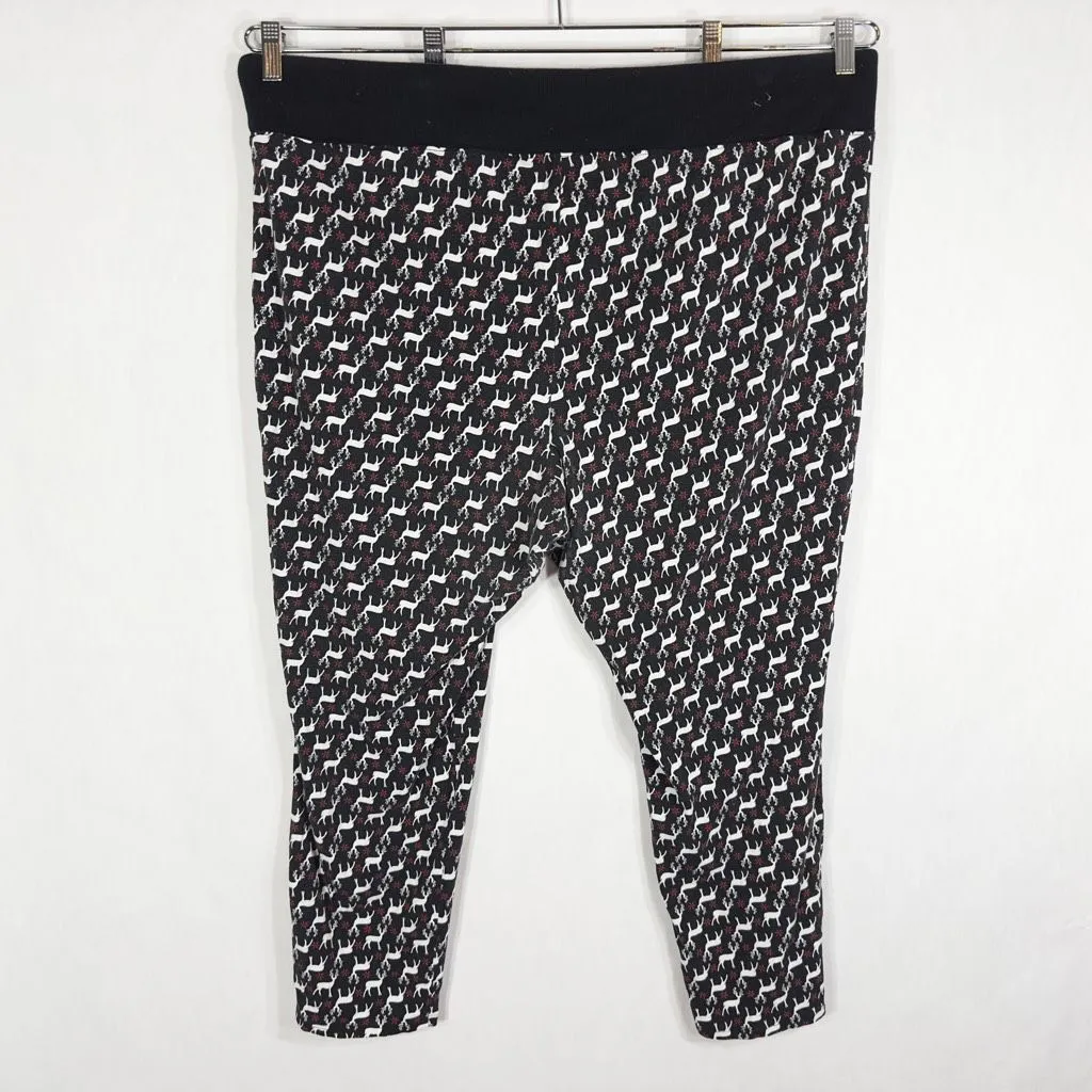Cacique Plus Size 26W 28W‎ Pajama Pants Black White Reindeer Christmas 762 - Image 2