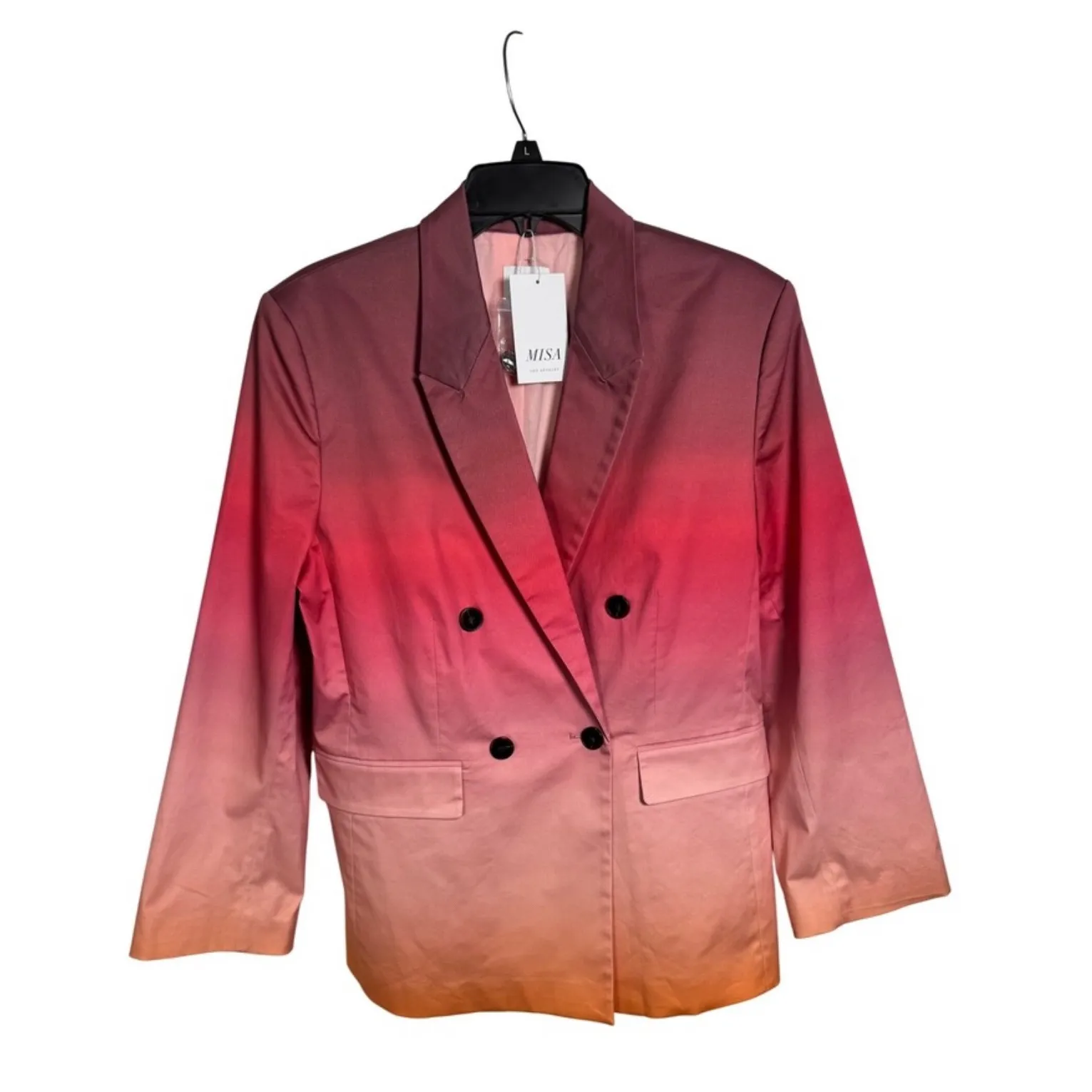 MISA Los Angeles Viva Ombre Poplin Blazer Double Breasted Pink Coral Orange  M - Image 6
