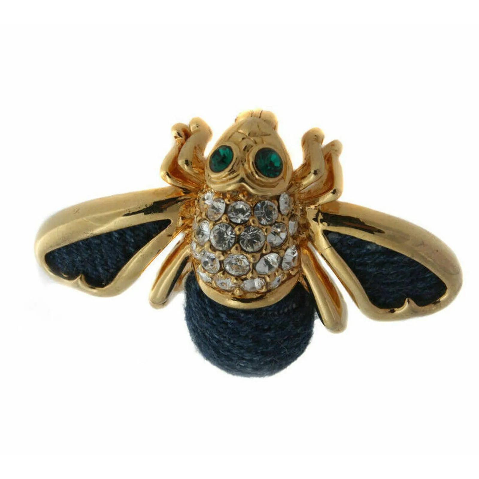 VTG Joan Rivers Blue DENIM & PAVE CRYSTAL BEE PIN Brooch Gold Plate Rhinestones! - Image 6
