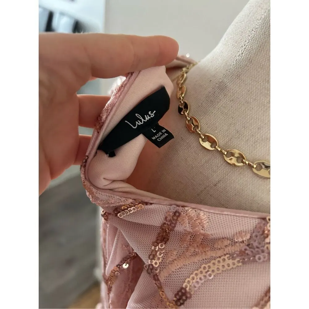 Lulus pink long sleeve sparkley fancy dress size large - Image 6