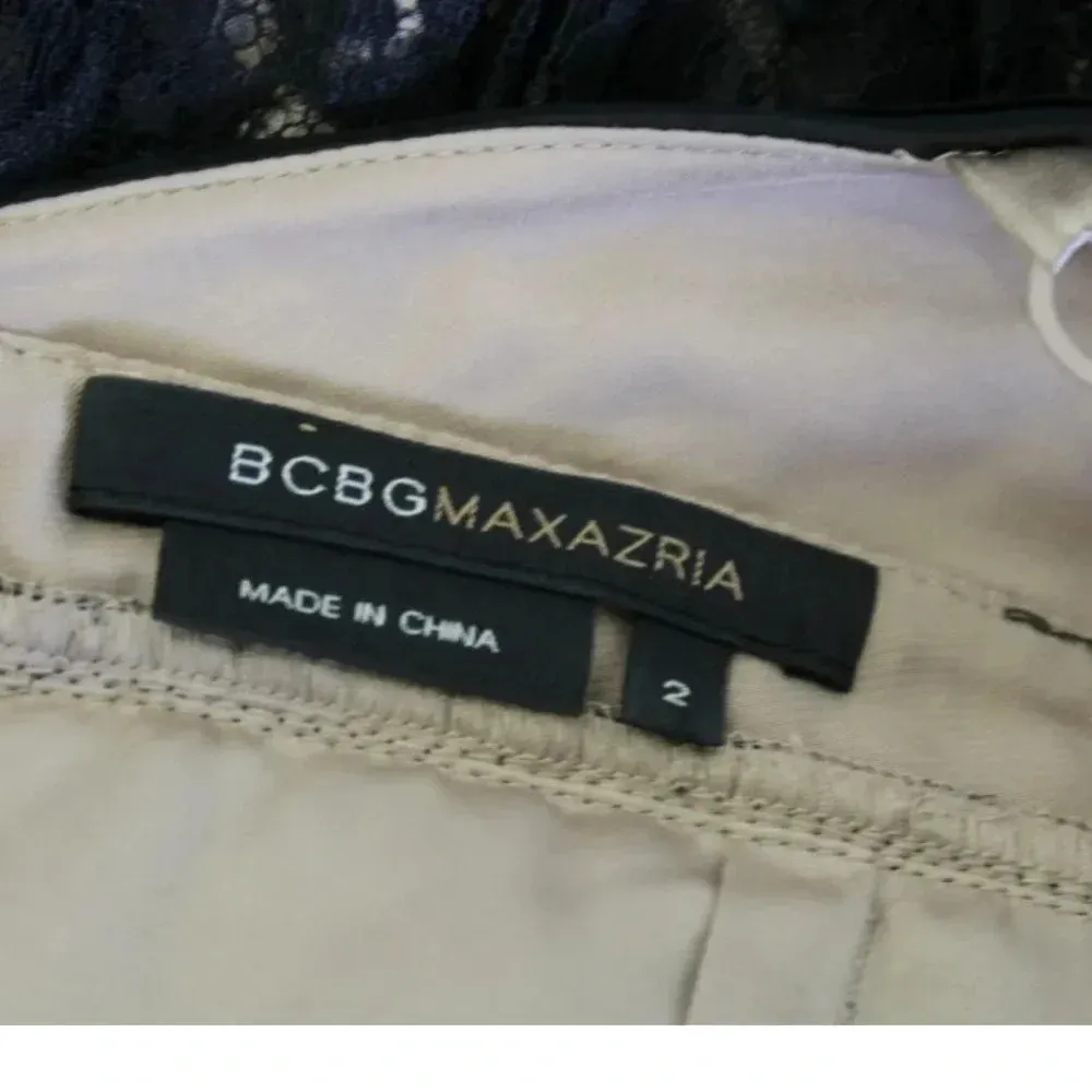 BCBGMAXAZRIA Black Nude Mesh Lace Sequin Silk Cocktail Party Dress Size 2 XS - Image 5