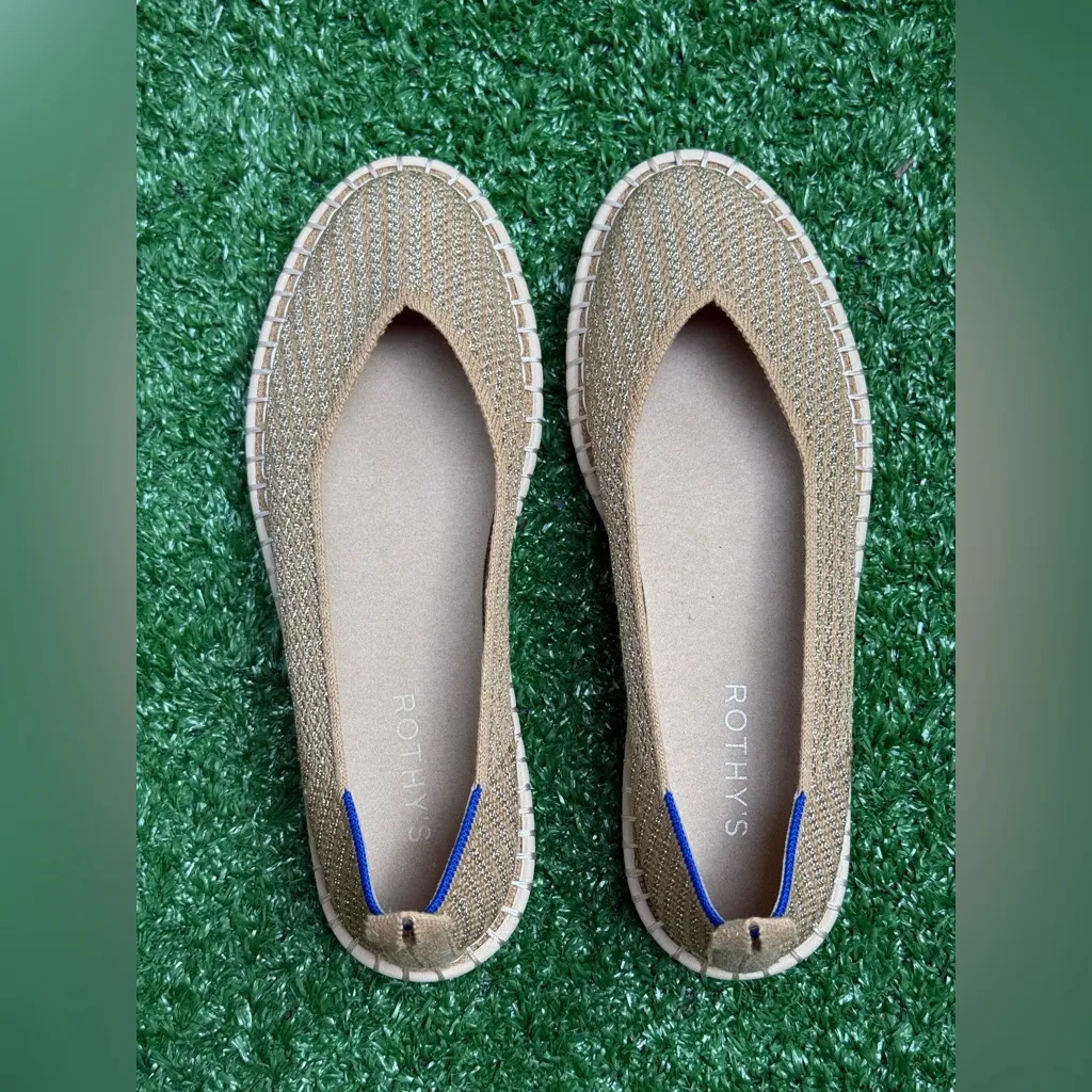 Rothy's The Espadrille in Gold Stripe Loafer Flats Size W8.5 *no ties* NWOT Tan - Image 14