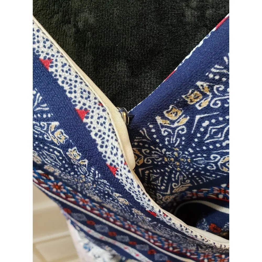 Maurices Dress Women Size X-L Blue Pink Boho Cold Shoulder Wrap Midi Belted - Image 5