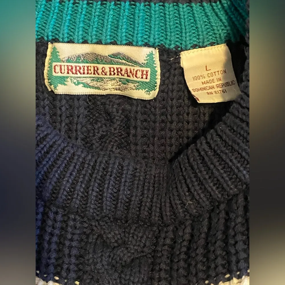 Currier & branch vintage blue and purple striped knit sweater sz Large. - Image 2