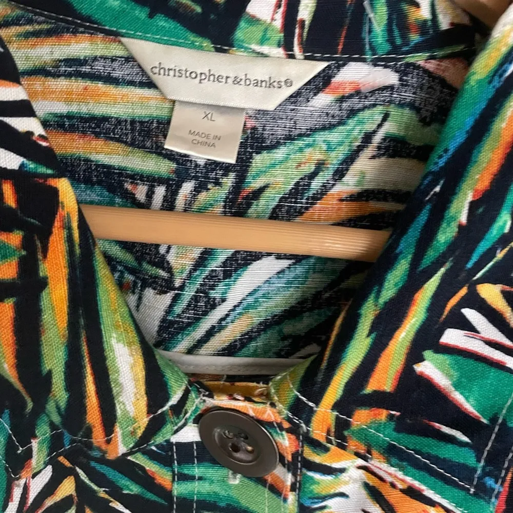 Christopher & Banks Linen Blend Tropical Leaf Print Jacket XL - Image 9