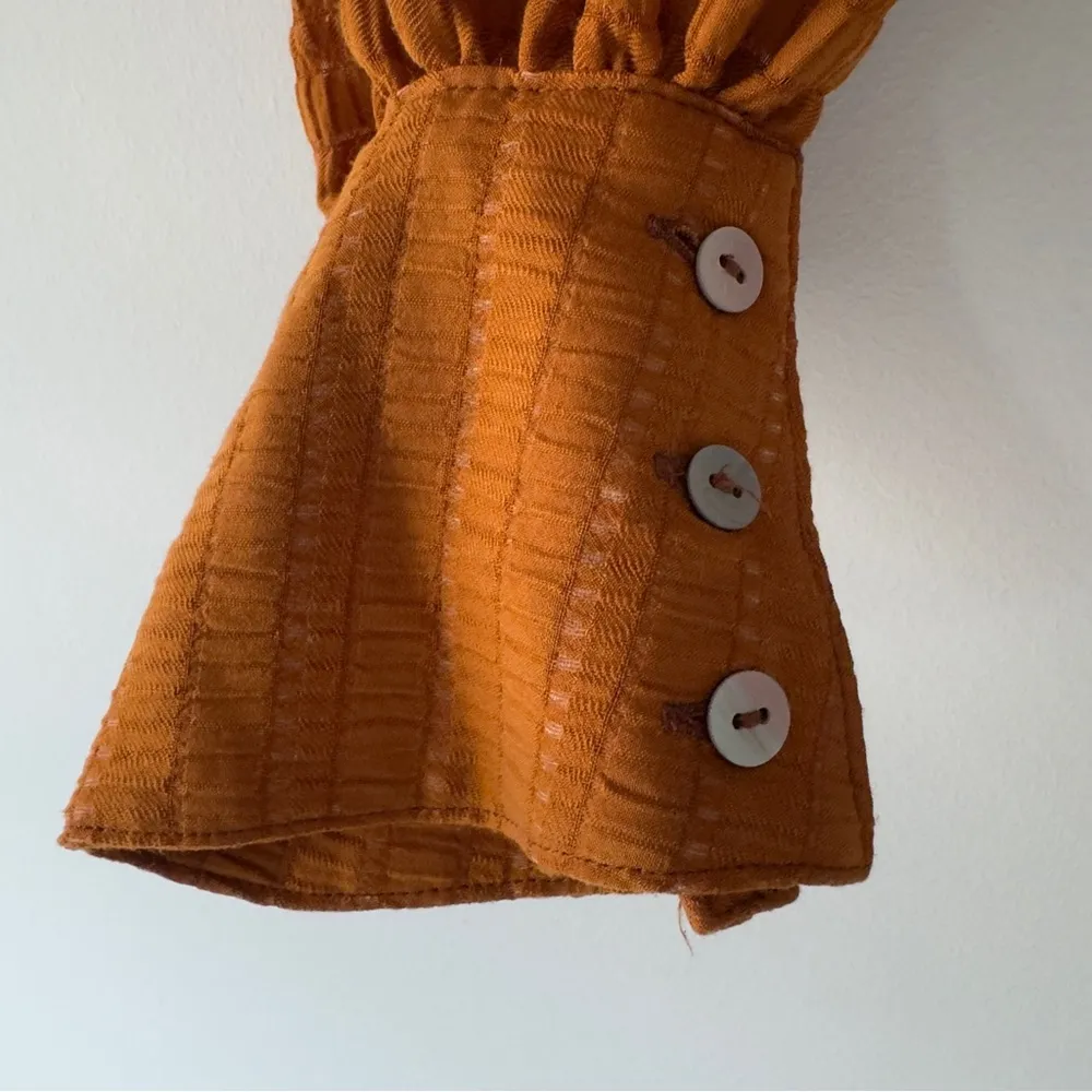 Free People Hailey Blouse Rust Brown Ruffled Women's Top peasant button down XS - Image 8