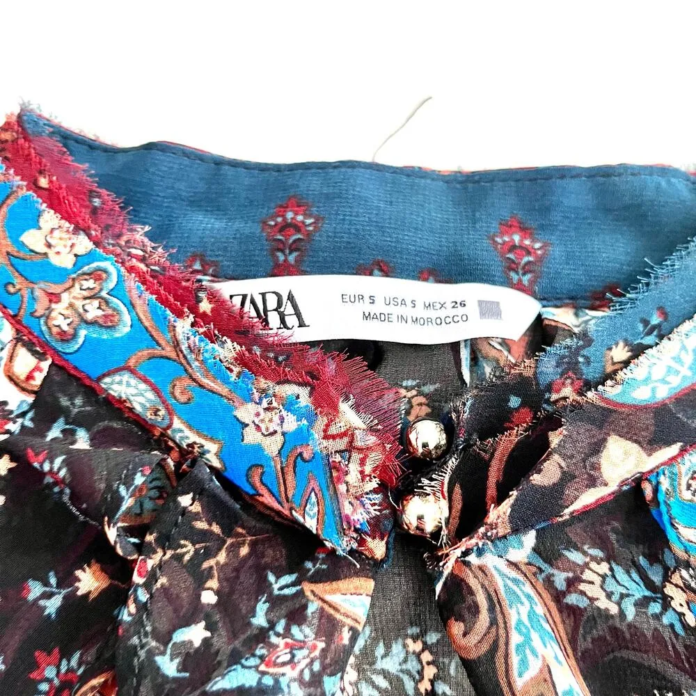 Zara semi cheer chiffon multicolored patchwork print ruffled blouse size S - Image 12