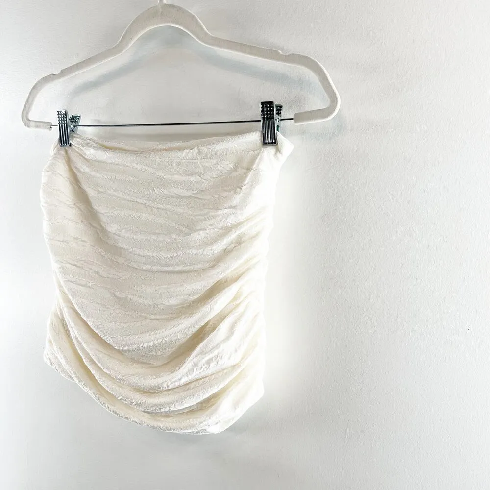 Camila Coelho Stacey Pull On Stretch High Waisted Ruched Mini Skirt White Small - Image 5