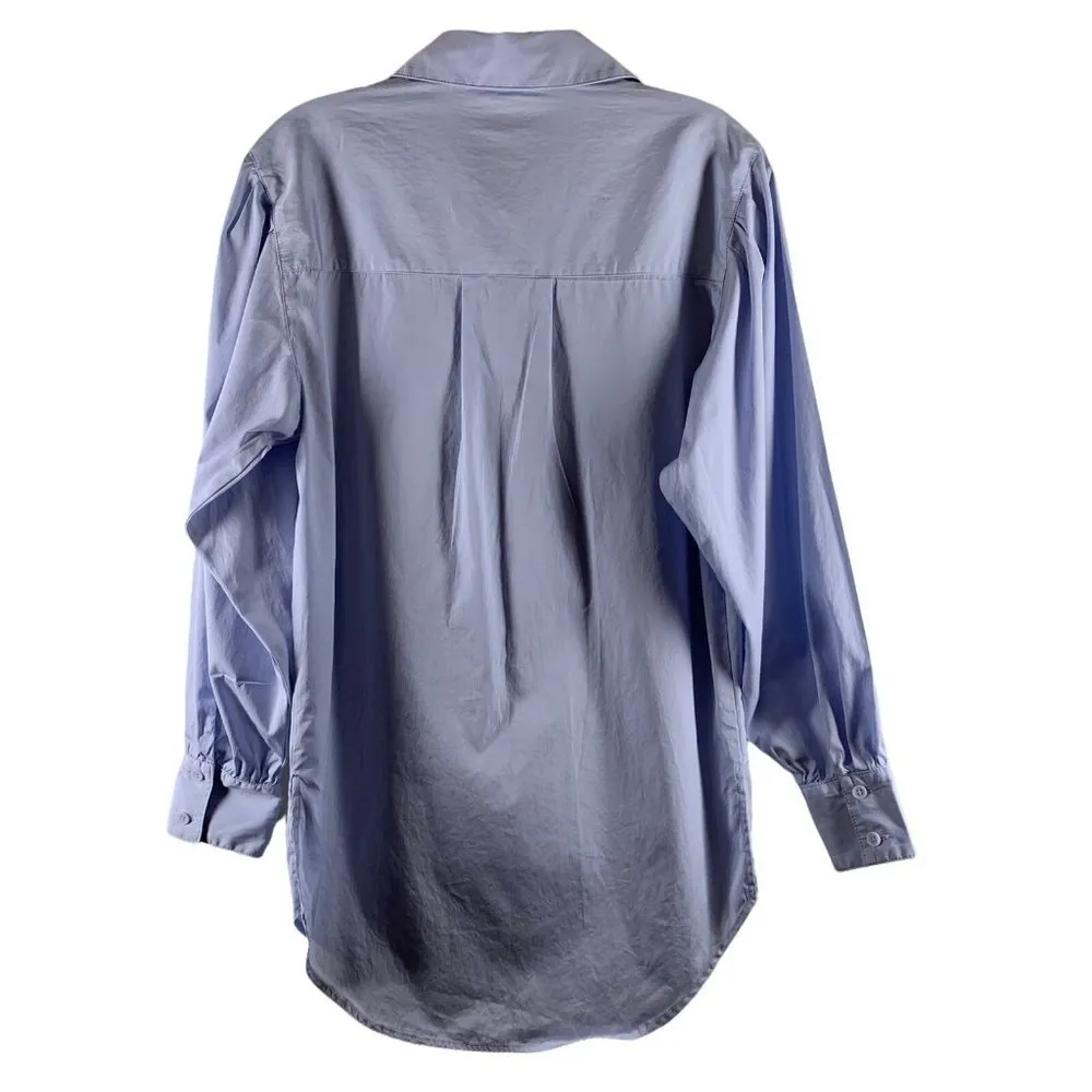 OPEN EDIT Light Blue Organic Cotton Long Sleeve Shirt Tunic Size XXS Top - Image 5