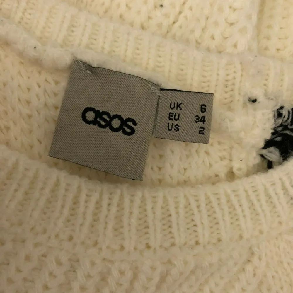 Asos Womens Sweater Open Back Chunky Knit Scoop Neck Ivory Black Size 2 - Image 4