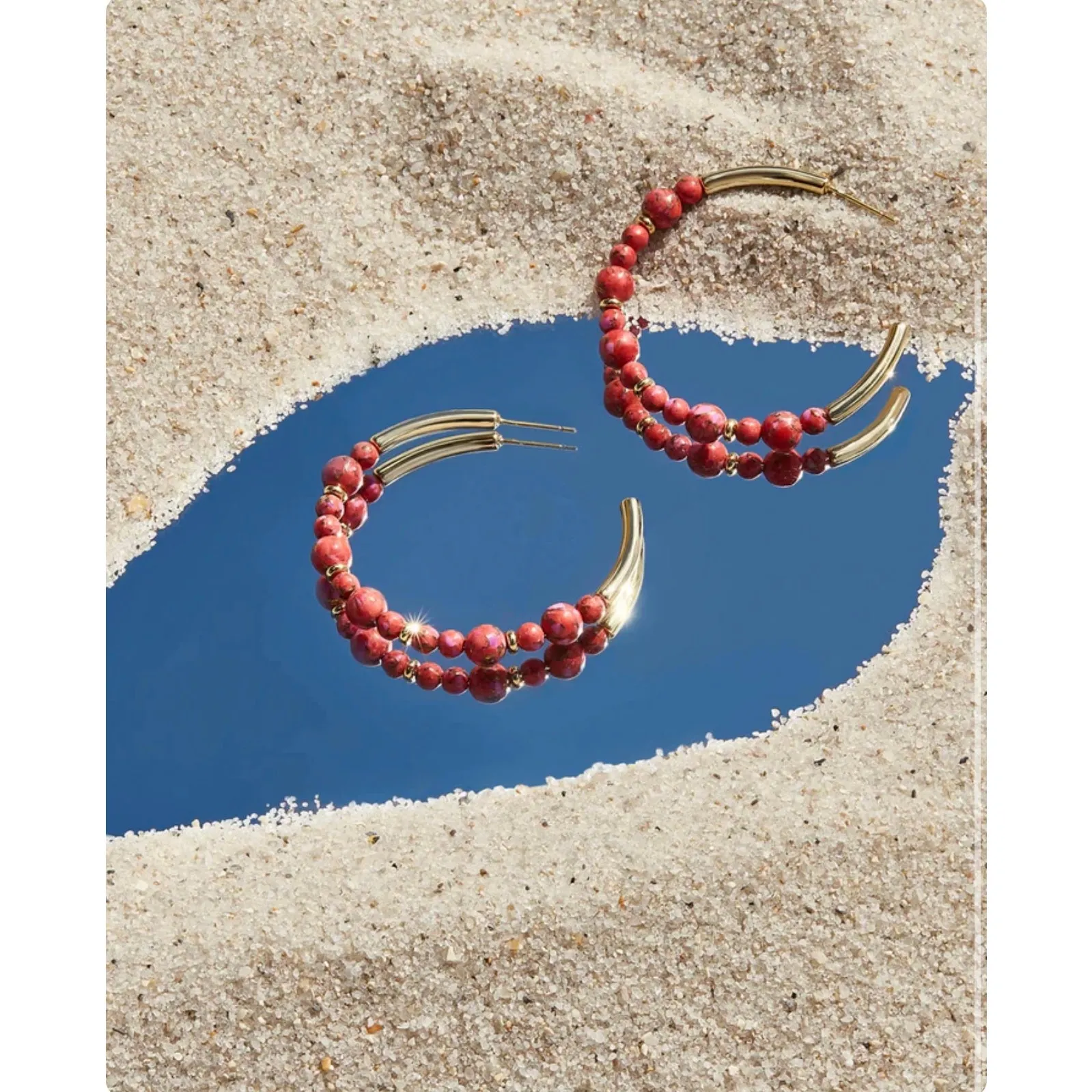 NWT! Kendra Scott Jovie Gold Beaded Hoop Earrings in Bronze Veined Red - Image 2