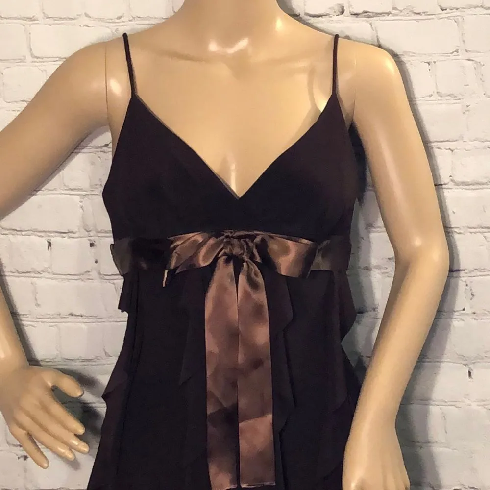 Vintage Cache Ruffled Hem Empire Waist Dress Spaghetti Straps Ribbon Belt Size 2 - Image 2