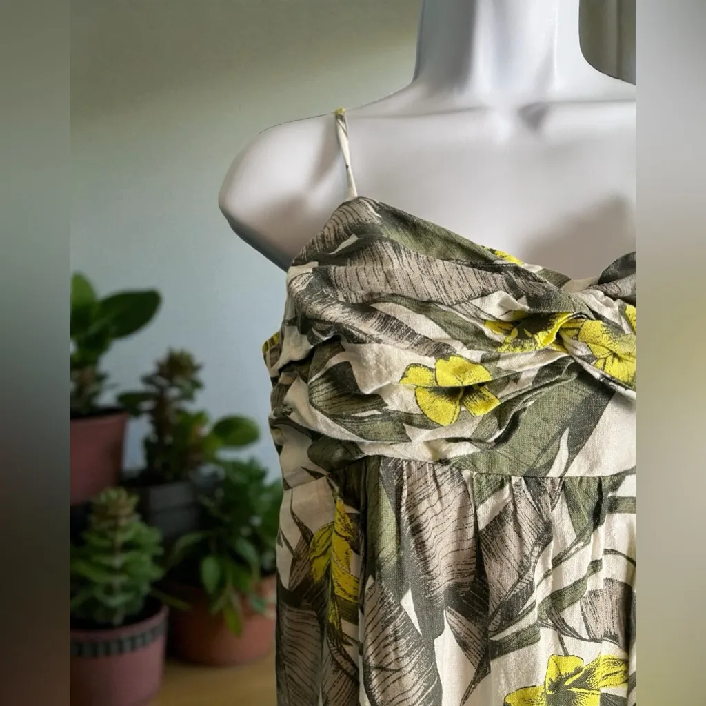 Banana Republic Linen Blend - Palm Floral - Front Knot - Midi Dress. Size 8 - Image 10