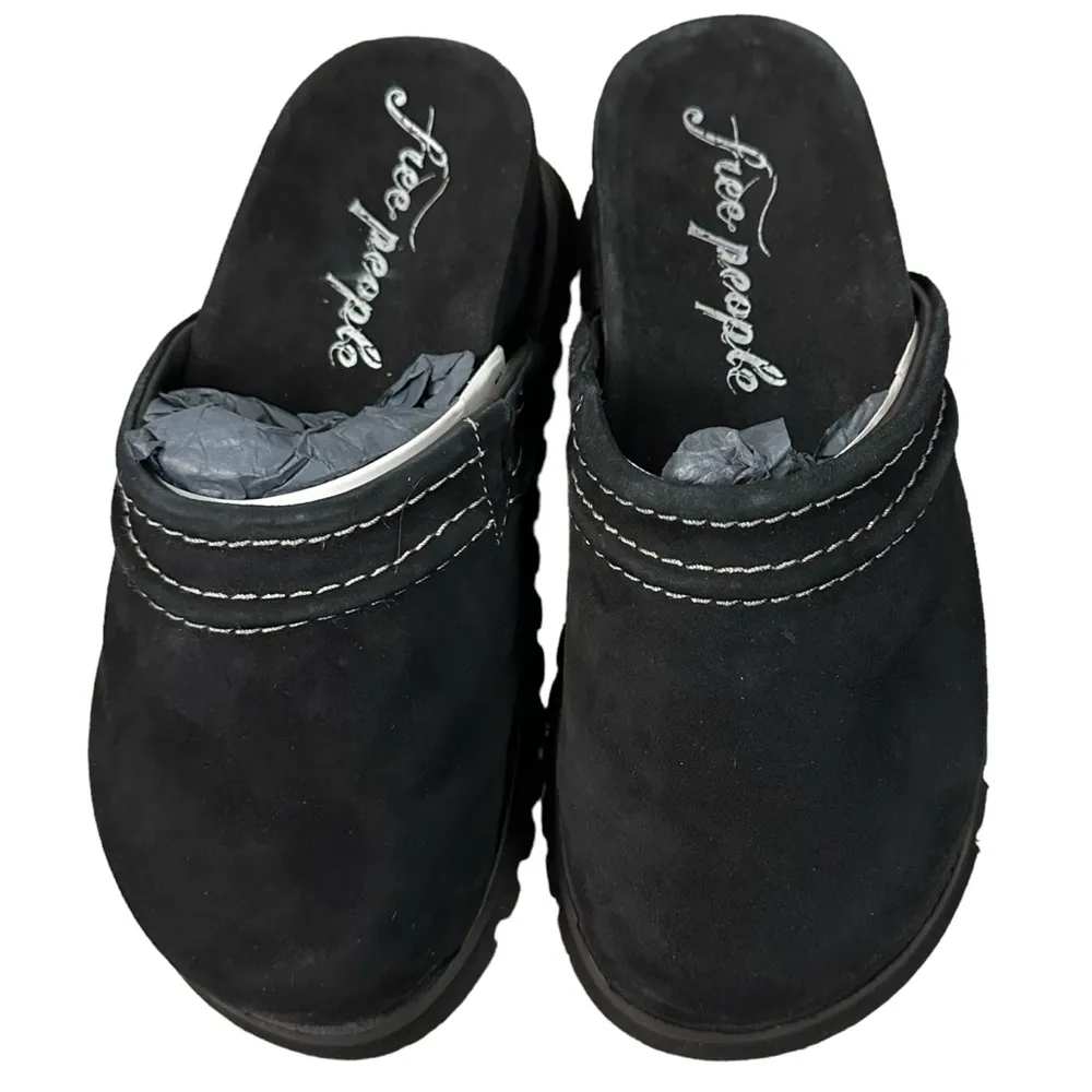 Free People Milo Everyday Mules in Black NIB NEW Suede Leather Chunky Size 7 - Image 4