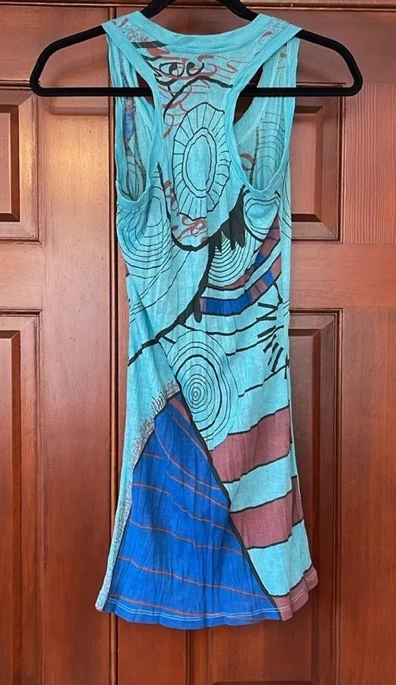 Bold print cotton blend sundress/Coverup Blue - Image 2