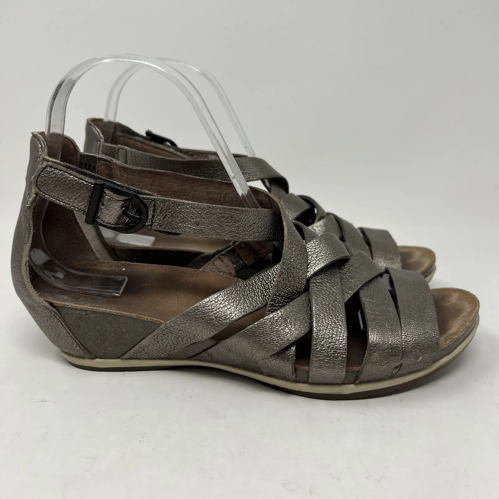 Dansko Vivian Gladiator Pewter Leather Strappy Wedges Sandals EU 37 Womens 6.5-7 - Image 3