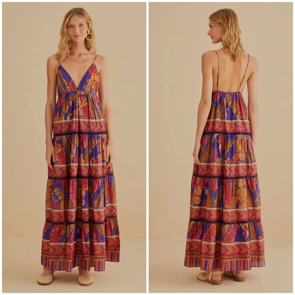 💕FARM RIO💕 Blue Forest Mosaic Sleeveless Maxi Dress ~ Large NWT - Image 2