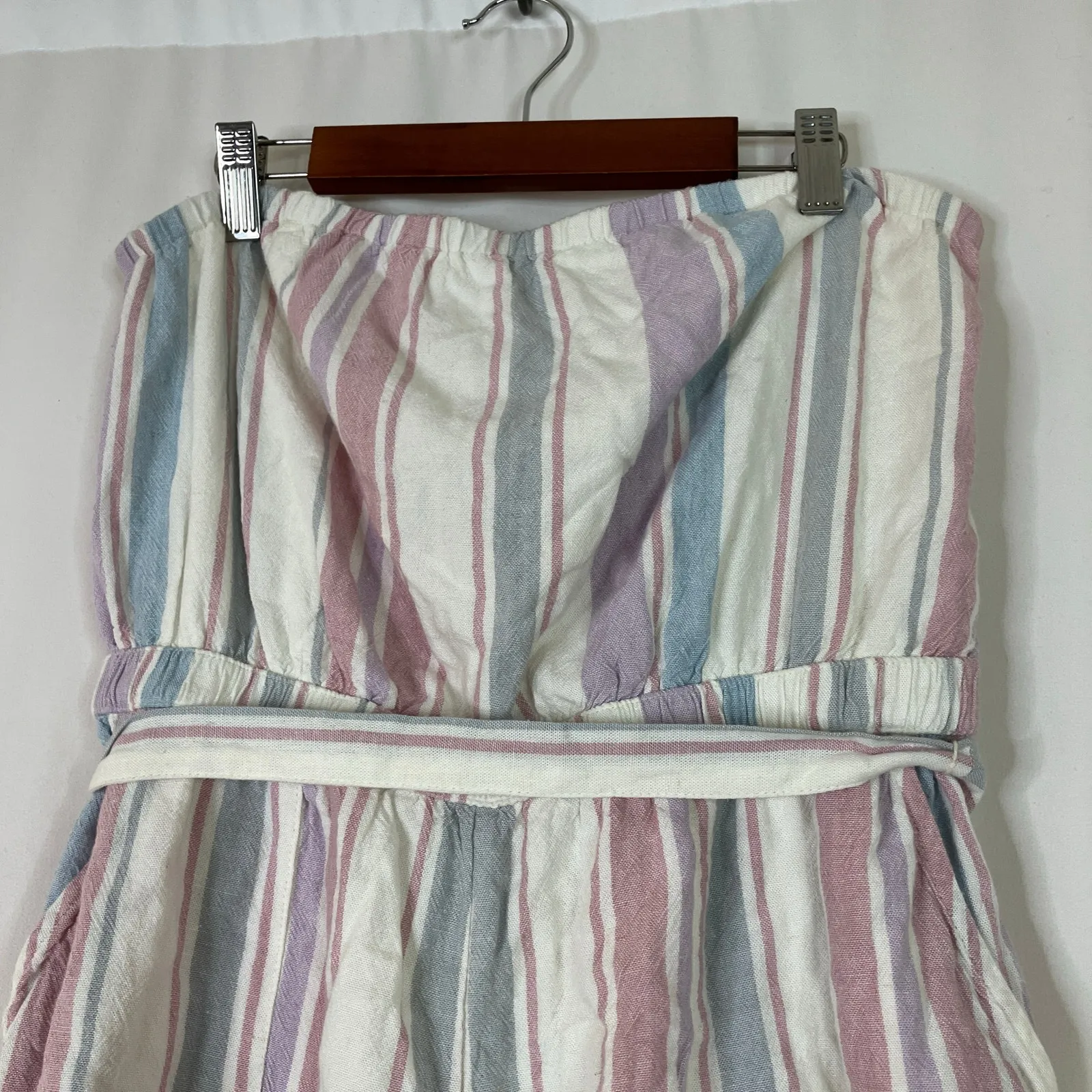 American Eagle | Strapless Romper Pastel Stripe Beachy Linen Blend Womens Medium - Image 2
