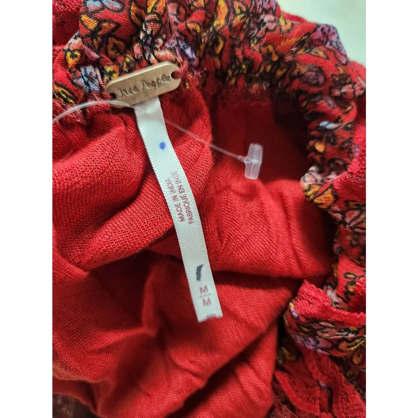 Free People Pennie Printed Babydoll Lace Ruffles Mini Dress S Cherry combo size - Image 7