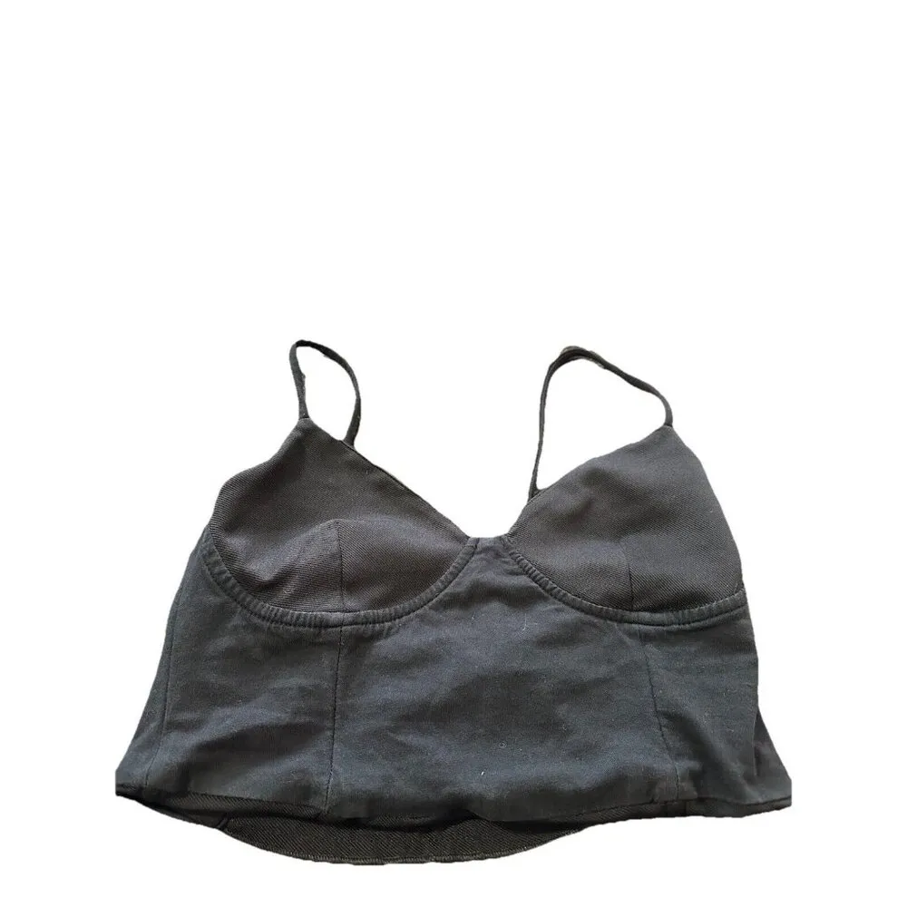 Zara Y2K Corset Bra Crop Black Top Size M Spaghetti Strap Ruched Back Gothic - Image 3
