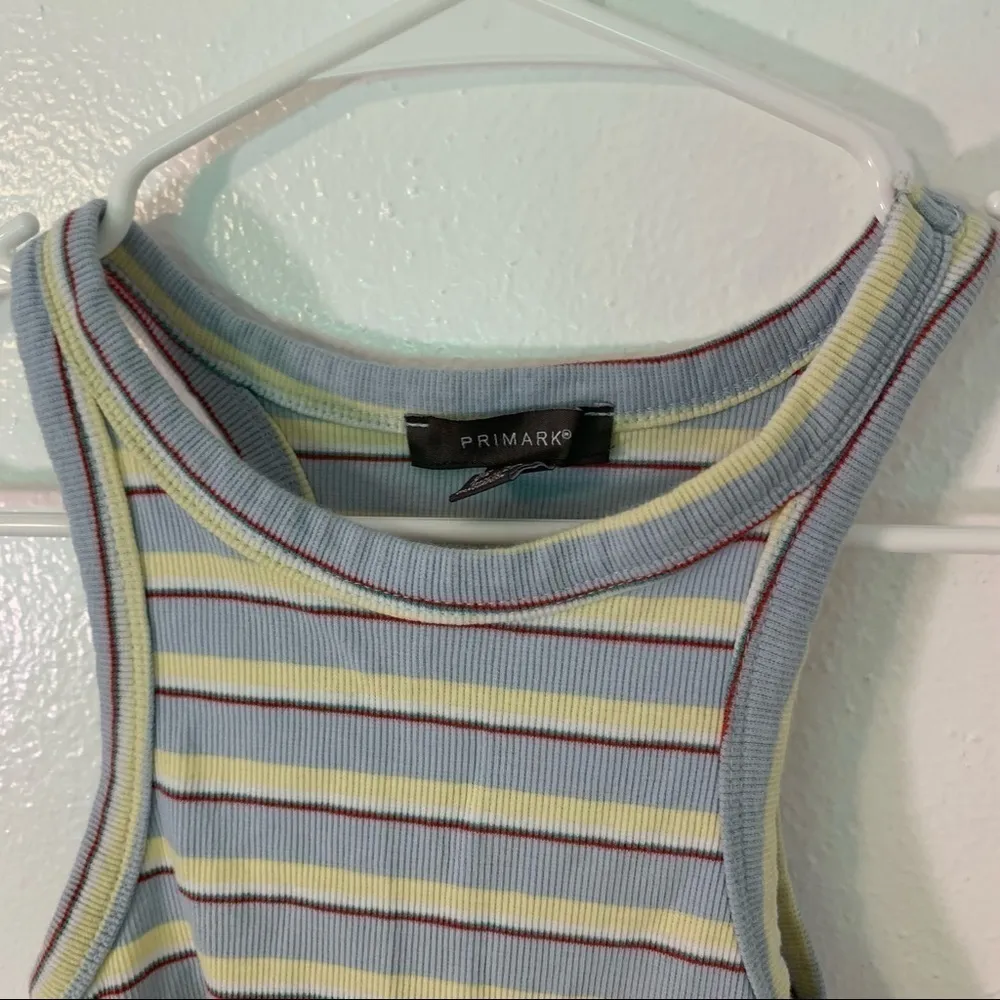 Primark Cropped Tank Top Ribbed Light Blue Stripe - Image 3