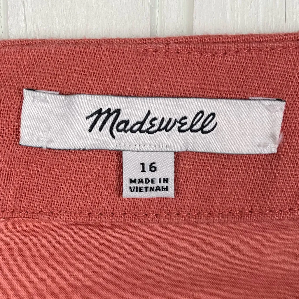 Madewell Button Slit Midi Skirt Size 16 Dahlia Coral Salmon Linen Blend L7890 - Image 6